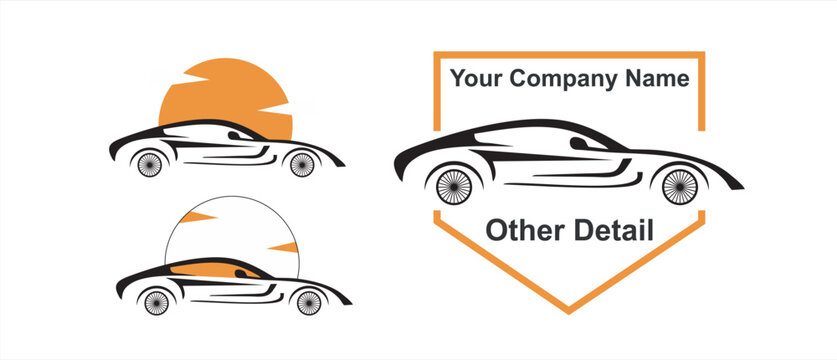 abstract car logo, Auto parts in gear, auto piston, spark and wrench design. Automotive parts, automobile detail, Car vector icon oreng color, for your card