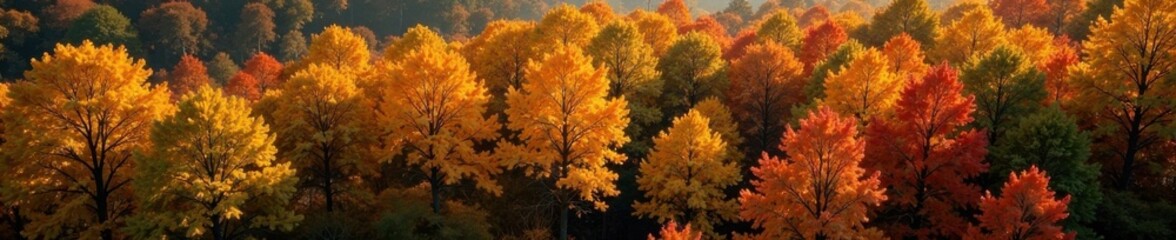 Dense cluster of deciduous trees in autumn foliage, foliage, forest floor, forest