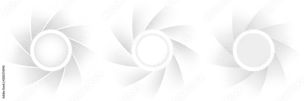 Poster White buttons with spiral shutter shapes, white gray icons design.