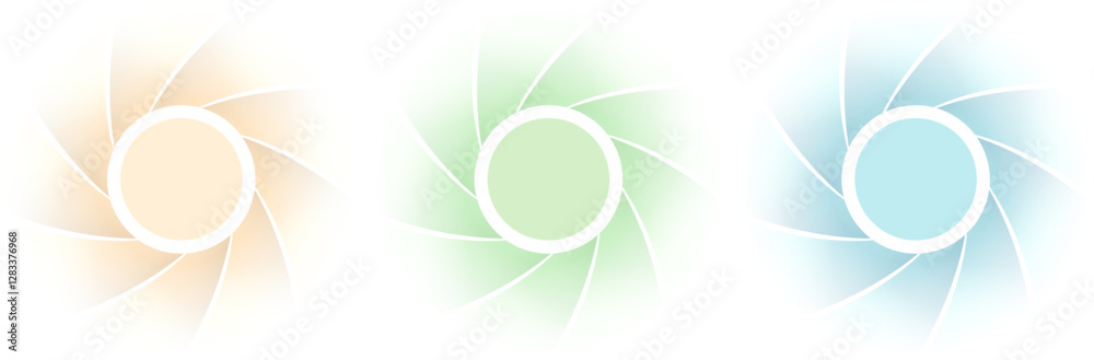 Poster buttons with spiral shutter shapes, pastel colors icons design.