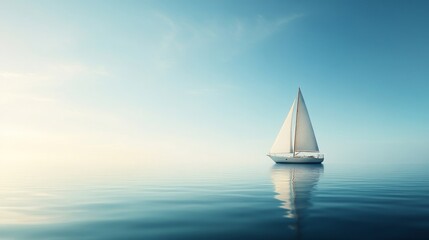 Fototapeta premium Serene Sailboat Gliding Across Calm Waters Under Clear Blue Sky