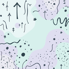 Naklejka premium a light blue background with white and purple accents, dotted with black lines, dots, and arrows in various sizes and directions.
