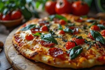Pizza. Pizza Mushroom, Classic Pizza with Tomato Sauce, Mozzarella Cheese, and Fresh Mushrooms, Flavorful Pizza Isolated on a Background with Copy Space.