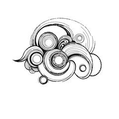 Line Art Sketch of a Cloud with Intricate Circular Patterns, Scratchboard Style Generative AI Raster Illustration