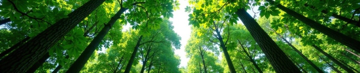 Naklejka premium Dense forest of towering trees with large leaves on white background, foliage, tree leaves, forest