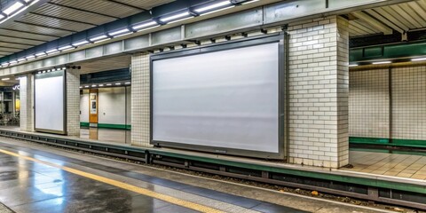 Obraz premium Abandoned advertisement on subway billboard in Paris , metropolitan landscape
