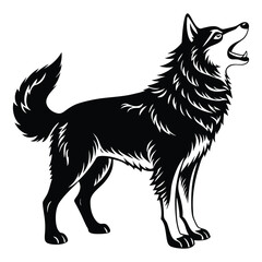 Siberian Husky Silhouette Vector.  Siberian Husky Dog Howling Silhouette isolated on a white background