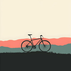 Obraz premium A silhouette of a bicycle against a serene landscape at sunset.