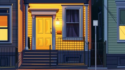 Flat Vector Illustration of a Yellow House Front