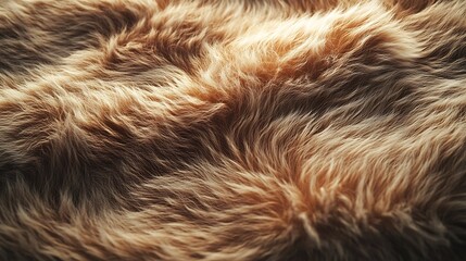 Naklejka premium A macro shot of plush fur material transitioning from ivory to chocolate brown, glowing softly under diffused warm light, visible intricate strands arranged in soft rippling waves,