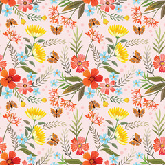 Colorful hand draw flowers seamless pattern for fabric textile wallpaper.