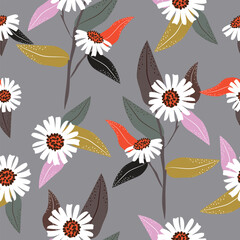 Cute hand drawn vintage floral pattern seamless  background