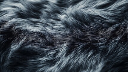 Fototapeta premium A macro view of soft fur transitioning from charcoal black to light gray, intricate hair strands in high detail, organic patterns arranged naturally, illuminated by soft ambient light,