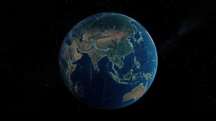 Fototapeta premium Earth from space showing Asia and surrounding regions with vibrant colors and detailed textures, highlighting our planetâ€™s beauty and diversity in the universe.