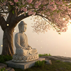 buddha statue in the garden .Buddha statue in nature background,beautiful gold color buddha statue,Buddha statue in nature sunset blurred background