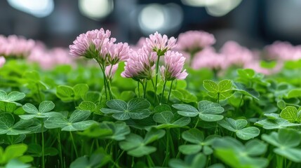 Close-up of Pink Clover Blossoms in Green Foliage