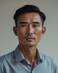Obraz premium Vietnamese male middle aged in business casual on close up portrait plain ivory background