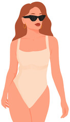 Fototapeta premium Woman in Trendy Swimwear and Sunglasses – Stylish Beach Look Minimalist Illustration