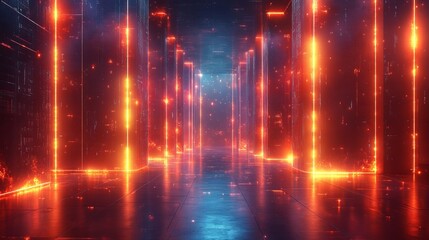Fototapeta premium Futuristic Corridor with Neon Lights for Business and Commerce Themes