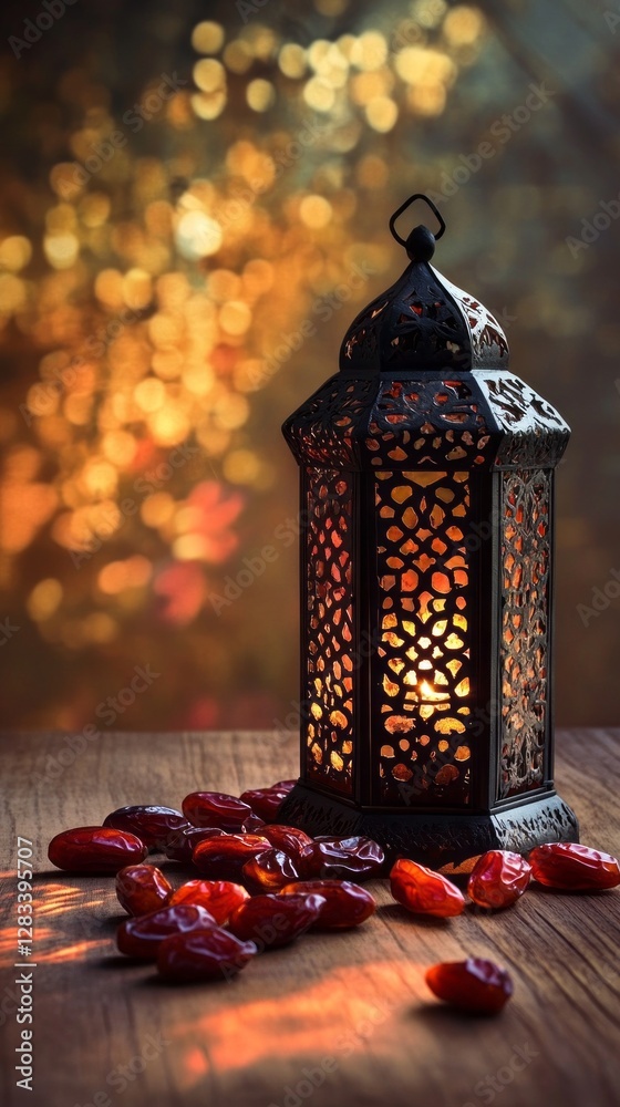 Aufkleber A beautifully crafted lantern illuminates the surroundings with its soft glow while vibrant red petals rest beneath it, creating an inviting atmosphere perfect for relaxation