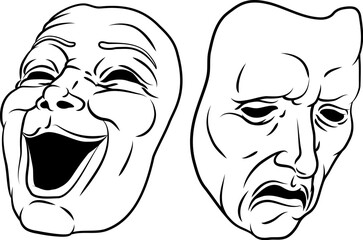 Theater or theatre drama comedy and tragedy masks illustration