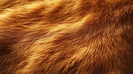 Fototapeta premium Macro image of fur blending warm amber to deep chestnut brown, silky textures arranged in flowing patterns, visible fine strands illuminated softly, subtle highlights enhancing the ombre gradient,