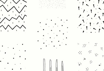 various shapes and designs, including zigzags, dots, and lines, arranged in a grid-like layout.