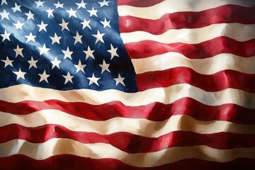 Obraz premium American flag close-up waving studio shot patriotic pride freedom red white blue stripes star