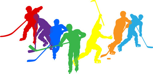 Silhouette ice hockey player set. Active sports people healthy players fitness silhouettes concept.