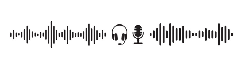 Sound wave icon. Headphone icon with microphone vector set. Vector illustration EPS 10