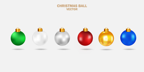 Christmas Realistic ball collection set design template with an isolated white background. Multicolored Christmas ball design set illustration design. Red, white, golden, and blue color Xmas ball vect