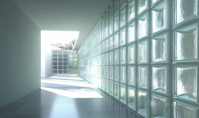 Obraz premium Luminous glass block wall allowing natural light to beautifully pour through for striking modern architecture