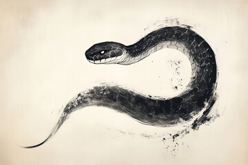 Obraz premium An ink painting of a snake curving gracefully on a textured parchment background