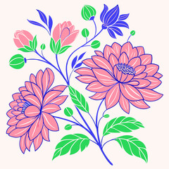 pink flowers branch on white background