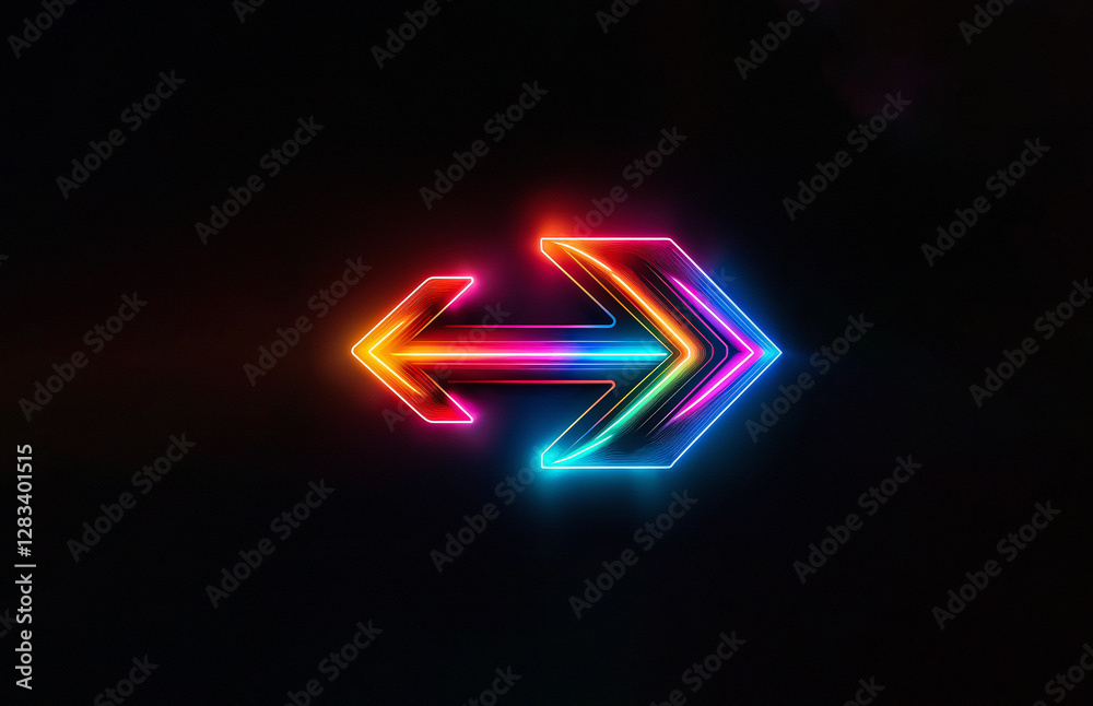 Aufkleber vibrant neon arrow glows against a dark backdrop, featuring a spectrum of colors from red to blue in