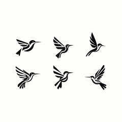 black and white hummingbird silhouette logo with geometric and abstract design elements