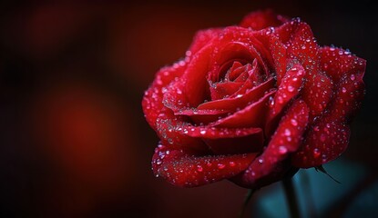 Red Rose Close-Up with Water Droplets Romantic Floral Decoration for Valentine's Day Wedding Beauty Symbol Love Celebration Gift