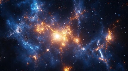 Naklejka premium Cosmic web of light connecting distant galaxies, deep space observation, astronomical discovery