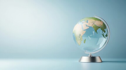 Fototapeta premium Detailed Globe on Stand with Soft Blue Background and Minimal Design