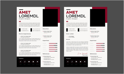 Resume CV. Modern Resume and Cover Letter Layout design template. Minimalist CV resume template for job applications. Vector illustration