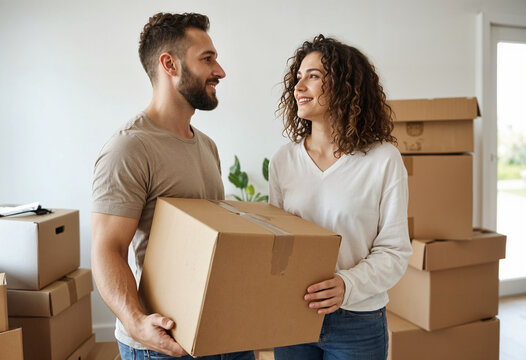 Pareja haciendo mudanza a casa nueva