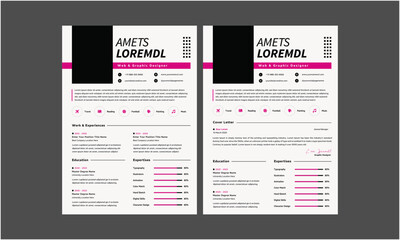 Resume CV. Modern Resume and Cover Letter Layout design template. Minimalist CV resume template for job applications. Vector illustration