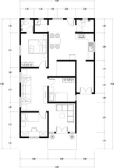 Architecture plan with furniture. home floor plan, isolated on white background, stock illustration.