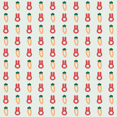 Seamless pattern with cute Easter rabbits and carrot shapes, ideal for kids' textile design, wrapping paper, surface patterns, Easter greeting cards, banners, backgrounds, and fabric.