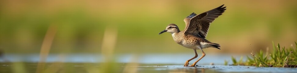 Fototapeta premium Curlew's distinctive call rings out in the stillness, echoing, curlew