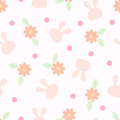 Rabbit, circle and flower vector isolated seamless pattern on white background. Animal cartoon background. Easter design for fabric, wrapping, textile, card, wrapping, stationary, and phone cases.