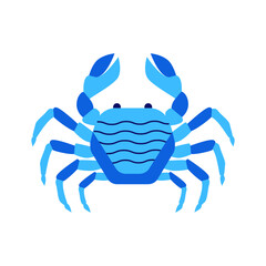 Blue crab in flat style on white background.