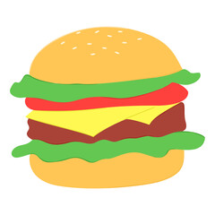 simple hamburger doodle, burger vector logo illustration, cheeseburger isolated on white
