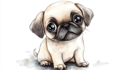 A cute and adorable cartoon illustration of a pug puppy, showcasing its expressive big eyes and playful demeanor. Perfect for pet lovers and children.
