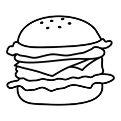 hamburger doodle line icon, burger outline vector logo illustration, cheeseburger linear pictogram isolated on white